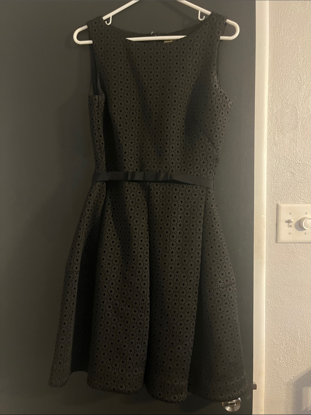 Taylor Black Sleeveless Eyelet Fit-and-Flare Dress